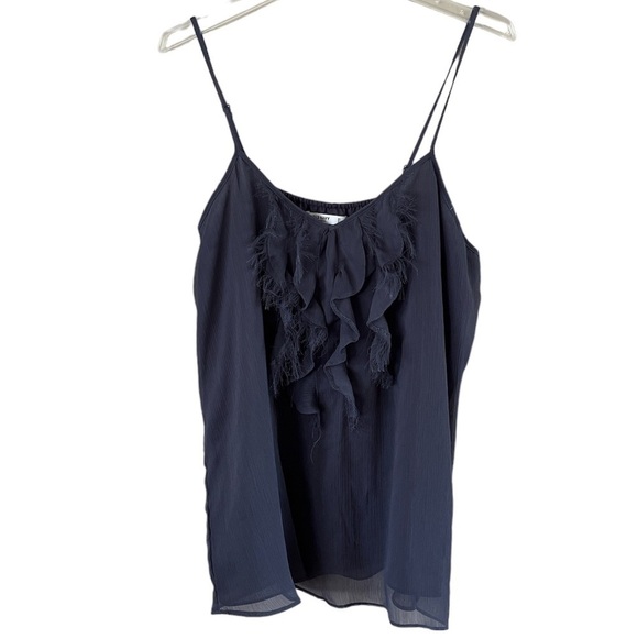 Old Navy sheer straps tank top size large gray raw hem ruffle in the front - Picture 1 of 12